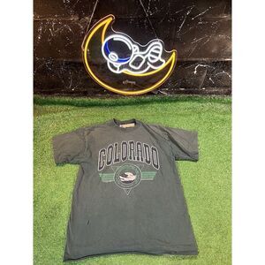 Vintage 1992 Colorado Longs Peak Graphic Print Green T-Shirt Mens L Made‎ in USA